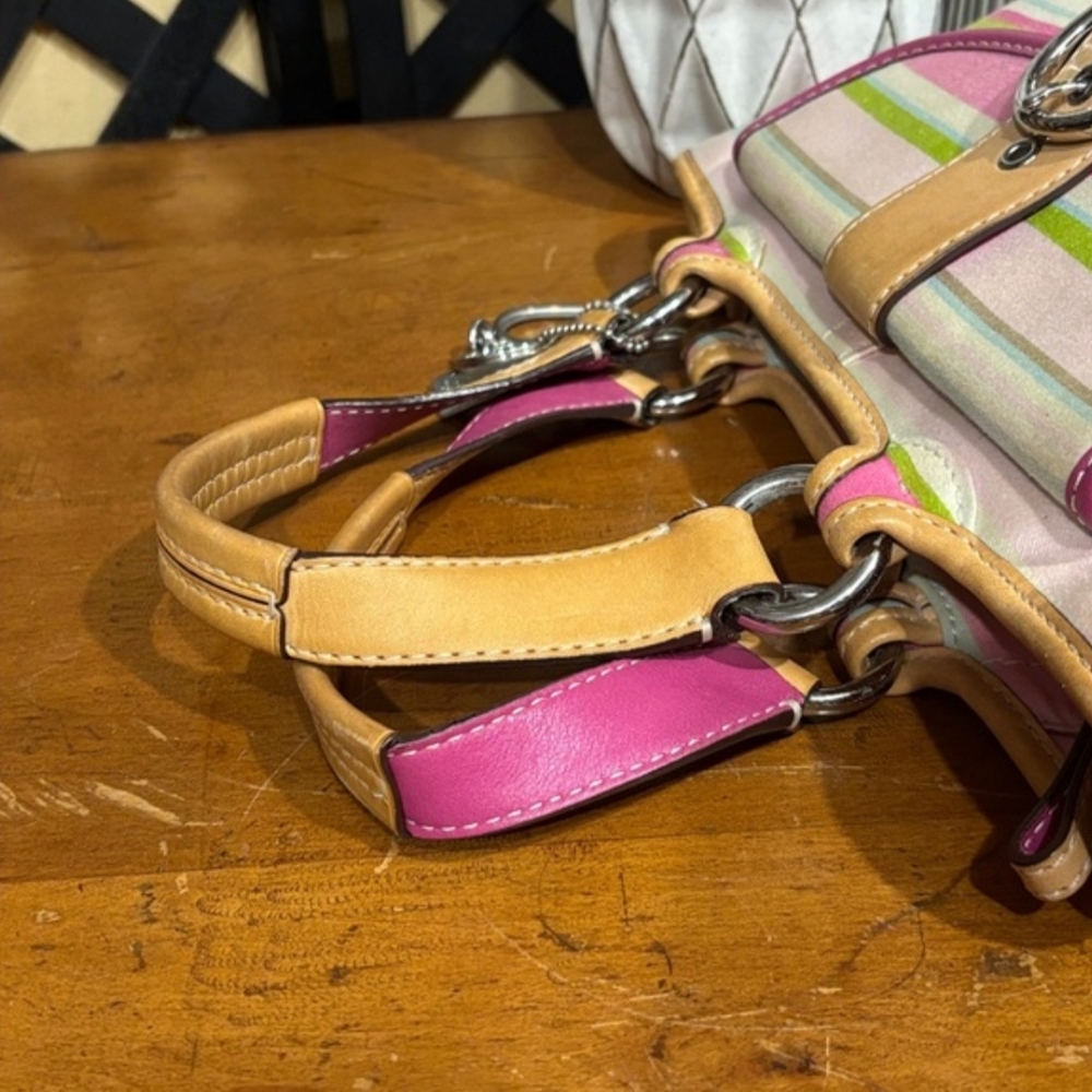 Coach Striped Signature Small Tote in Pink and Tan - Picture 7 of 12